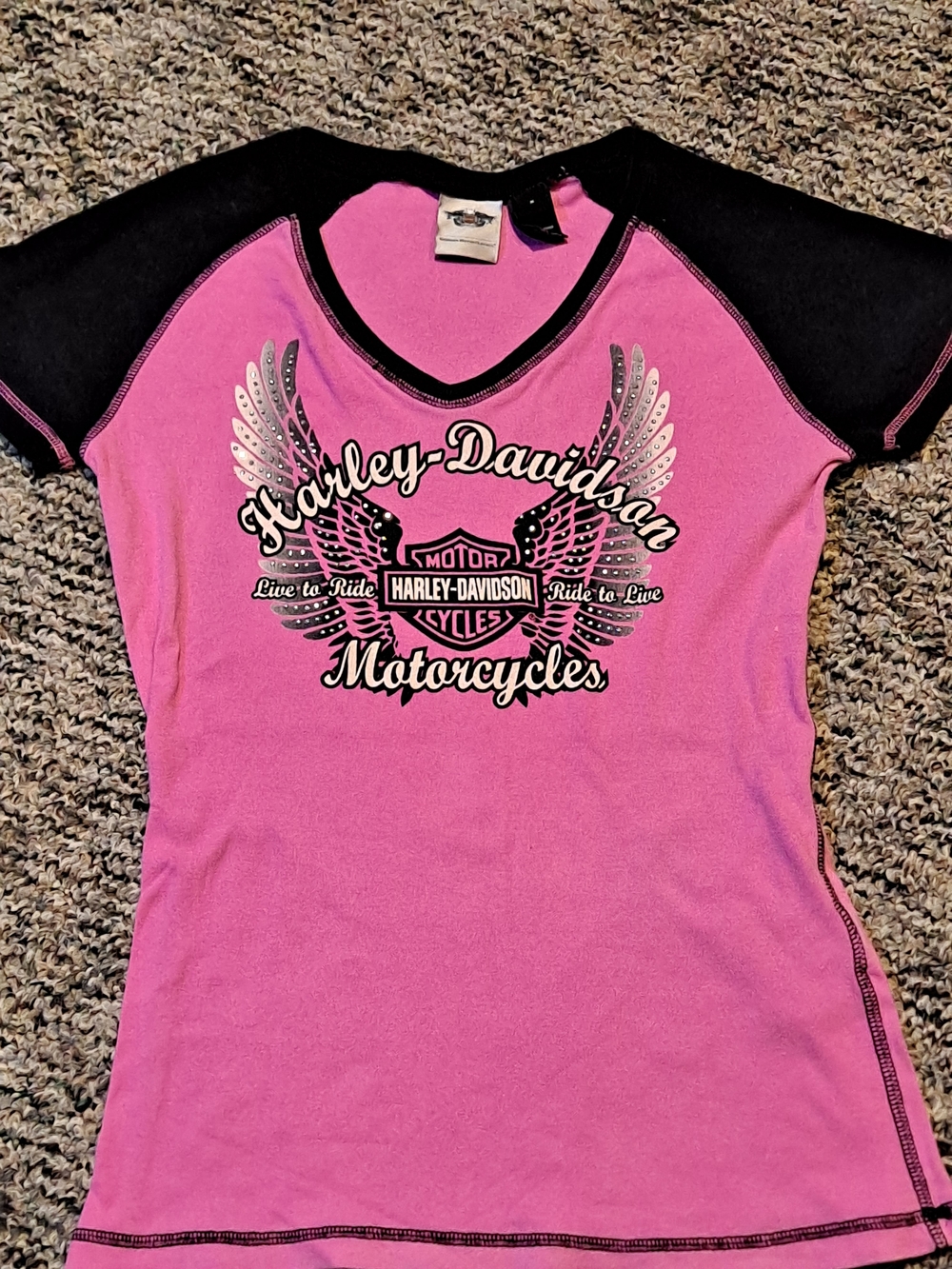 Harley-Davidson Pink and Black Winged Motorcycle Tee